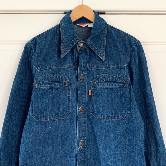 Levis Vintage Button Down Shirt 70s Collar Orange Tab USA Made Denim L/S Size M - Picture 2 of 11